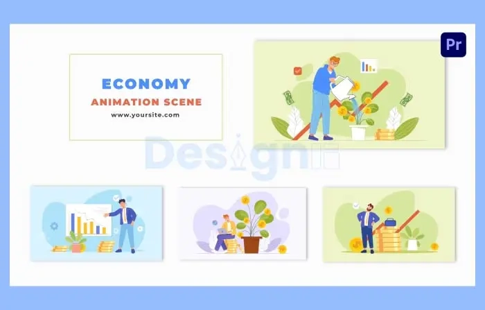 Flat Character Explaining Money Making Online Animation Scene
