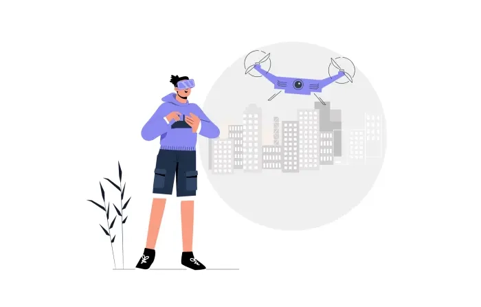 Flat Character Illustration of Boy with Drone Technology