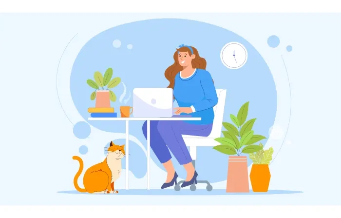 Flat Character Illustration of a Girl Working Remotely image