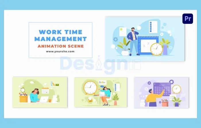 Flat Character Organizing Work Time Animation Scene