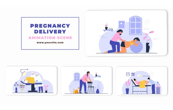 Flat Character Pregnancy Delivery Animation Scene