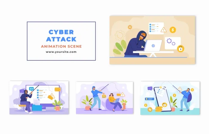 Flat Character in Cyber Attack Animation Scene