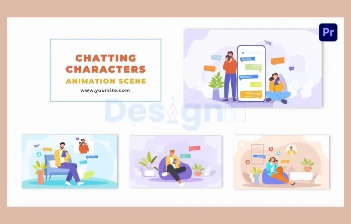 Flat Characters Chatting on Social Media 2D Animation Scene