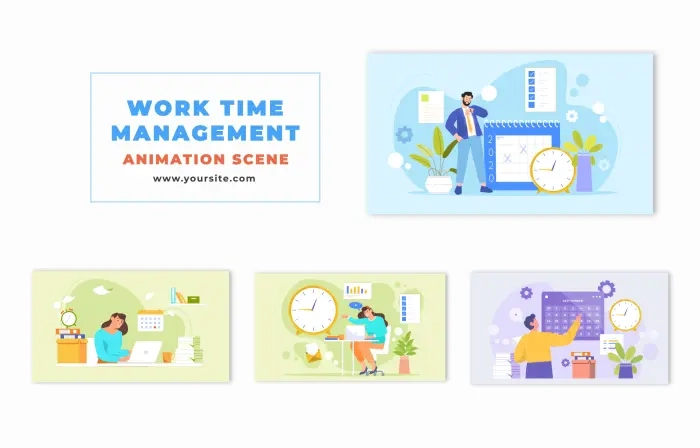 Flat Design Animation Scene of Characters Organizing Work Time