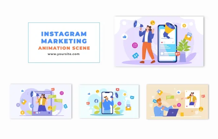 Flat Design Animation Scene with Social Media Marketing Influencer