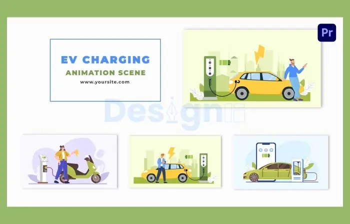 Flat Design Character Electric Vehicle Charging Animation Scene