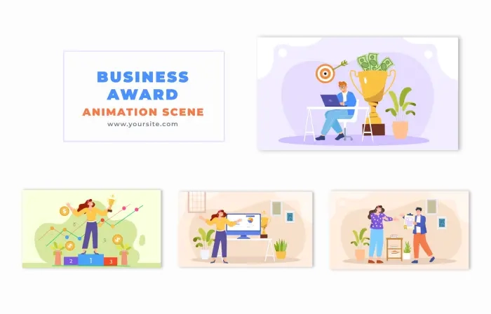 Flat Design Character Receiving a Top Business Award Animation Scene