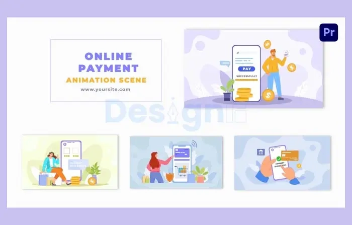 Flat Design Digital Payment Methods Animation Scene