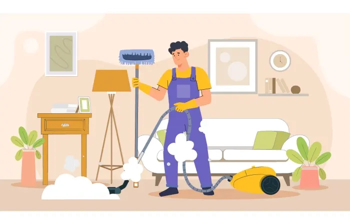 Flat Design Housekeeping Services Cleaner Illustration