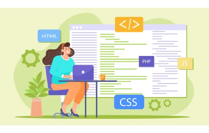 Flat Design Illustration of Female Web Developer at Work image