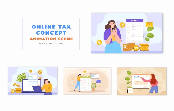 Flat Design Online Tax Payment Process Animation Scene