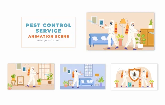 Flat Design Pest Control Vector Animation Scene