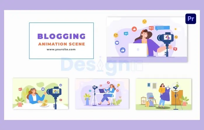Flat Design Vector Character Blogging Animation Scene