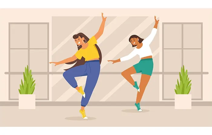 Flat Graphic of Female Dancers Character Illustration