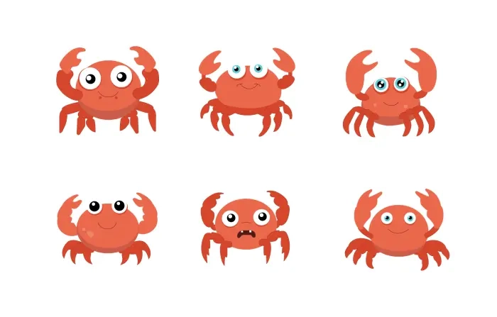 Flat Illustration of Crab in Cartoon Style