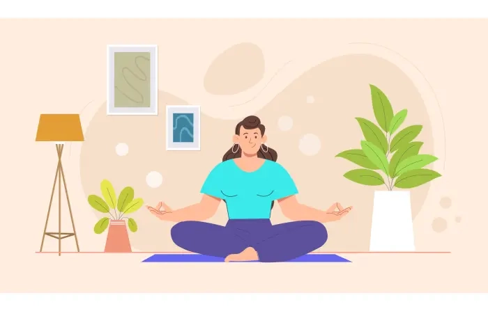 Flat Illustration of Woman Engaged in Yoga at Home image