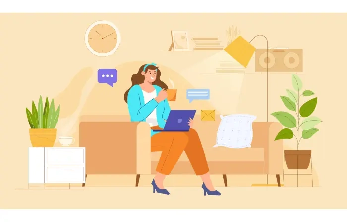 Flat Illustration of Woman Working Virtually image