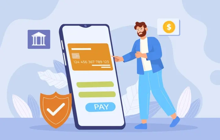 Flat Man Paying with Credit Card 2d Illustration