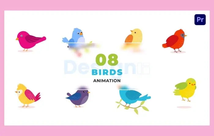 Flat Vector Animated Colorful Birds