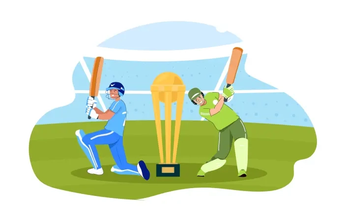 Flat Vector Cricket Player in Stadium Front of World Cup Illustration image