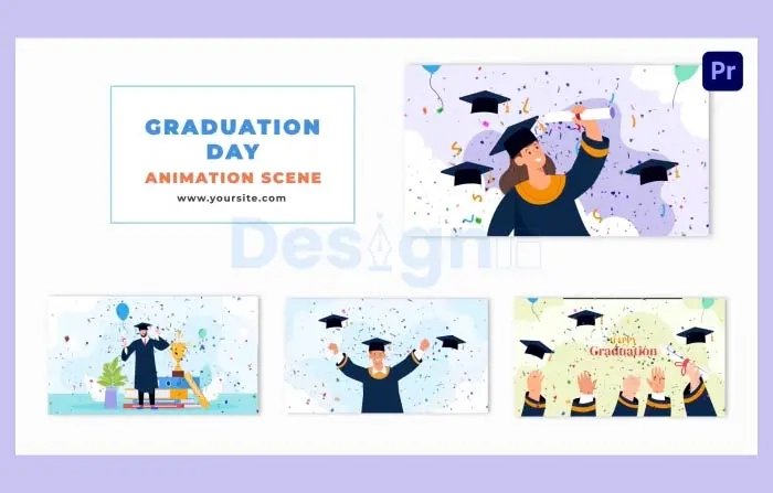 Flat Vector Graduation Day Ceremony Animation Scene