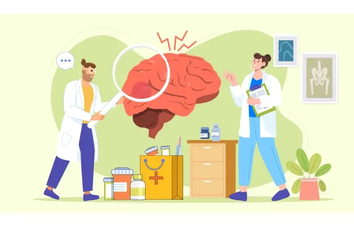 Flat Vector Illustration of Brain Check by Medical Professionals