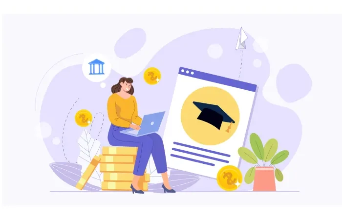 Flat Vector Illustration of Girl Filling Out Education Loan Form