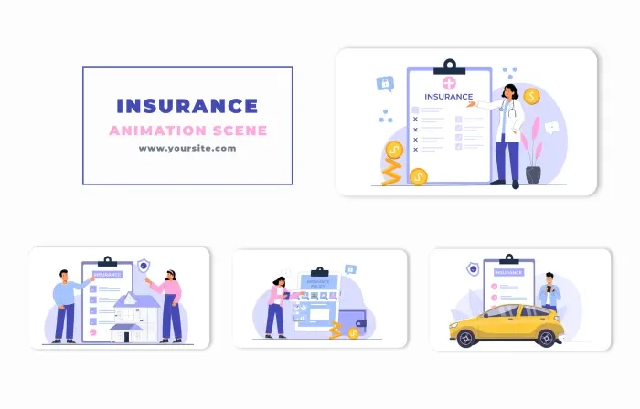 Flat Vector Insurance Policy Animation Scene