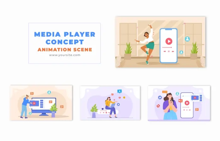 Flat Vector Multimedia Player Concept Animation Scene