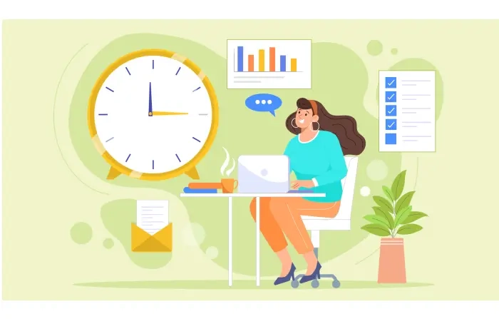 Flat Vector Template of Female Work Time Management Illustration