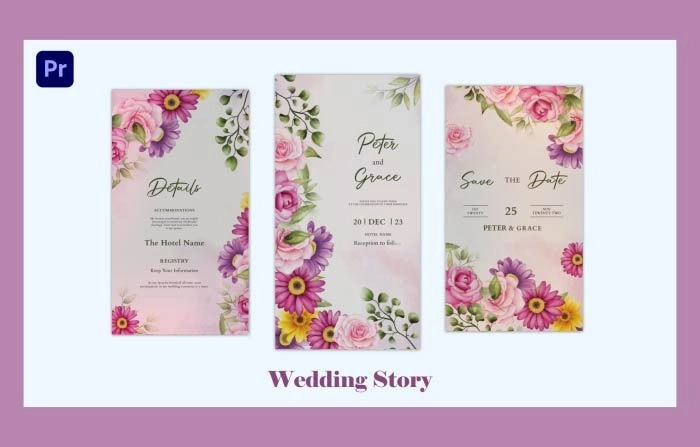 Floral Design Wedding Invitation Story Premiere Pro Template