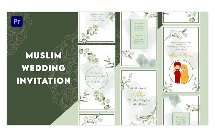 Floral Muslim Wedding Invitation Premiere Pro Template
