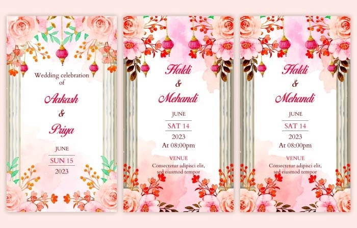 Floral Wedding Invitation With Flying Partials Touch Instagram Story After Effects Template