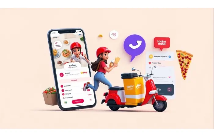 Food Delivery Concept 3D Graphic Design Character Illustration