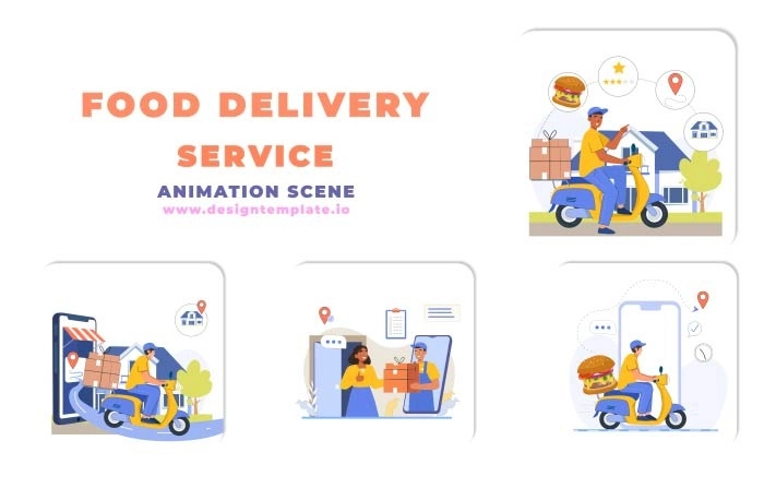 Food Delivery Service Animation Scene After Effects Template