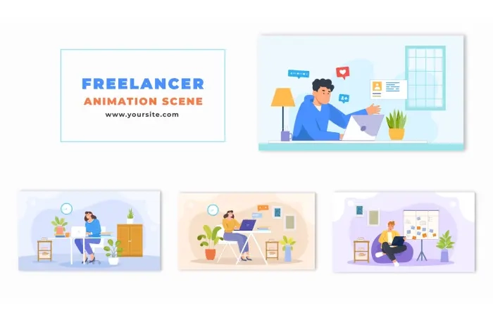Freelancer Working from Home Vector Character Animation