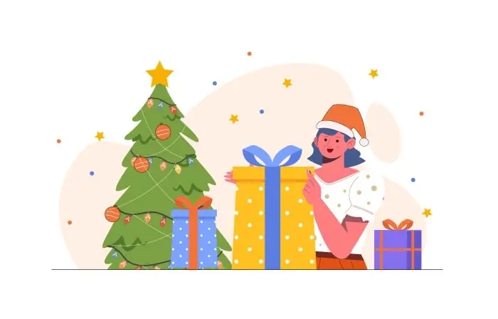 Girl Celebrating Christmas Vector Stock Design Illustration