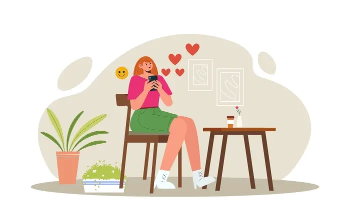 Girl Chatting with Partner on Online Vector Design Illustration image