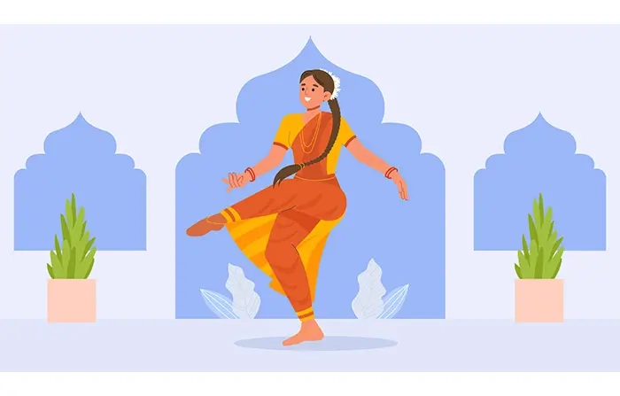 Girl Dancing in Classical Style Flat Vector Illustration