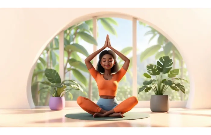 Girl Doing Yoga at Home 3D Cartoon Style Illustration