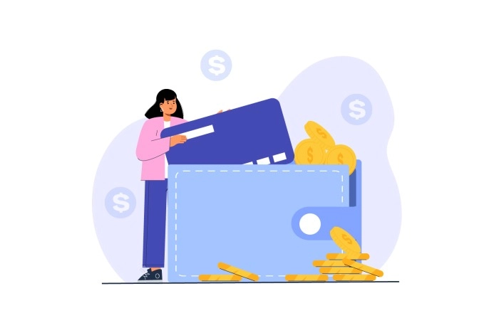 Girl Flat Character Saving Money Illustration image