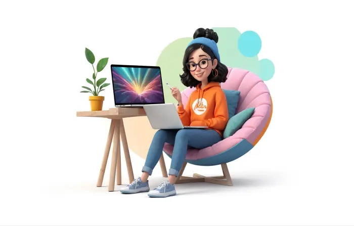 Girl Learning Online Stunning 3D Character Illustration image