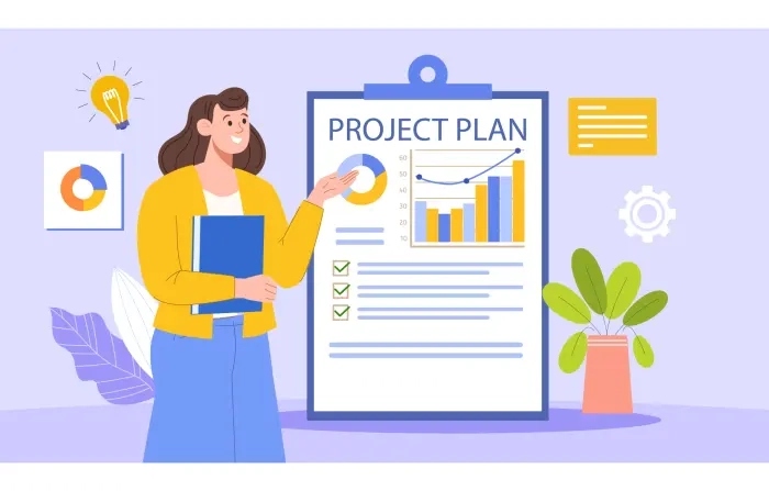 Girl Overseeing Project Planning Tasks Flat Character