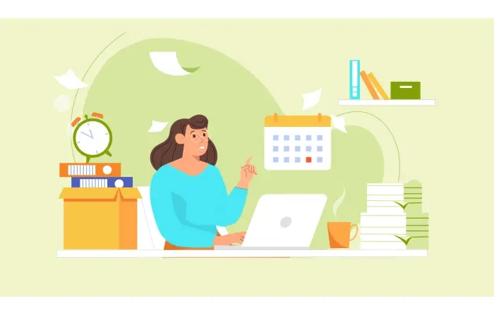 Girl Planning Her Work Time in 2D Vector Template image