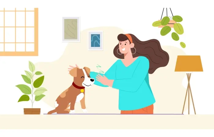 Girl Playing with Her Dog 2D Vector Illustration