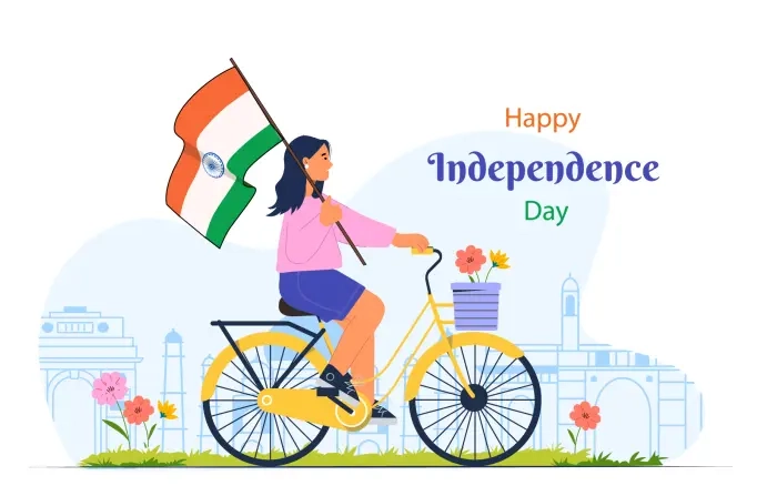 Girl Riding Bicycle with Indian Flag on Occasion of Independence Day Illustration image