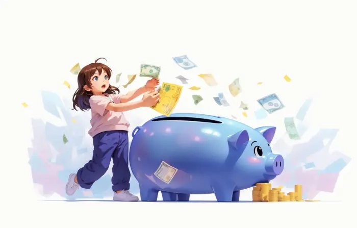 Girl Saving Money Flat 2D Character Illustration