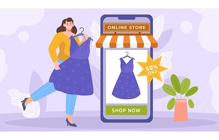 Girl Shopping From Online Store Character Illustration image