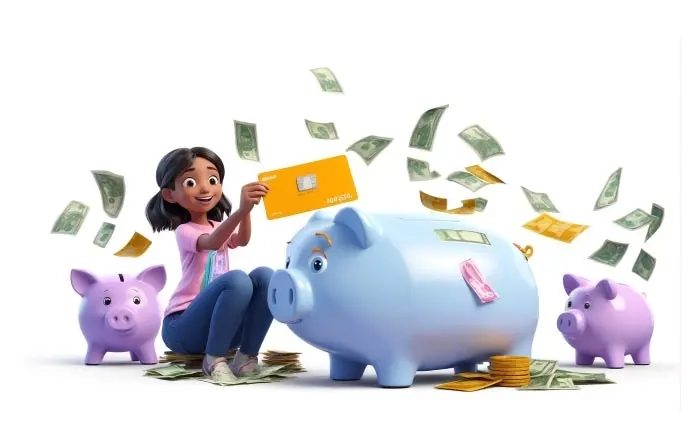 Girl Strategies Saving Money 3D Character Illustration image