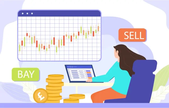 Girl Trading Stocks with Laptop Vector Illustration image